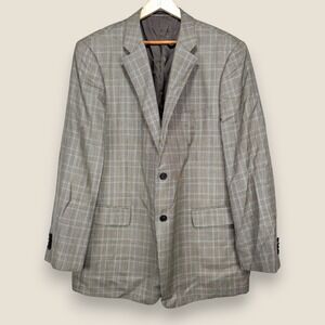 John W Nordstrom Wool Silk Sport Coat Blazer Men 46L Brown Gray Plaid 2 Button